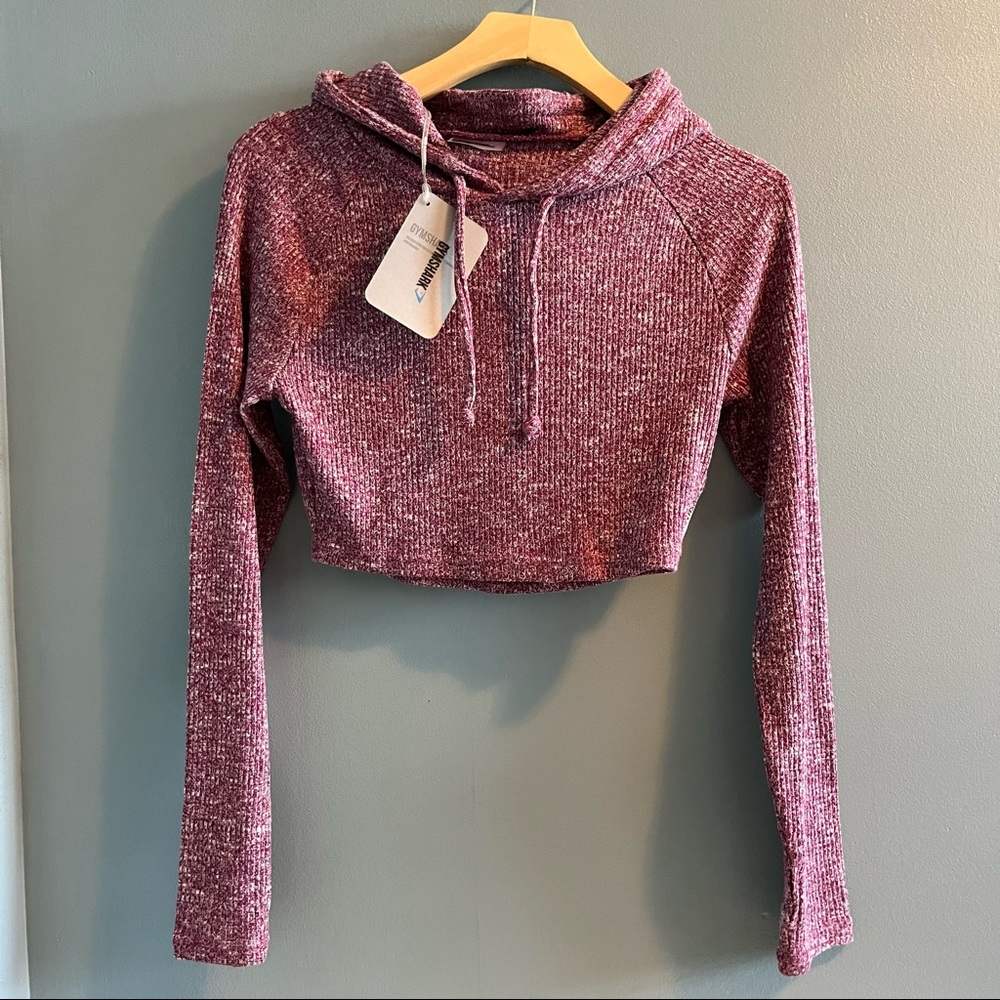 Gymshark Slounge Deep Plum Marl Cropped Pullover Hoodie & Leggings